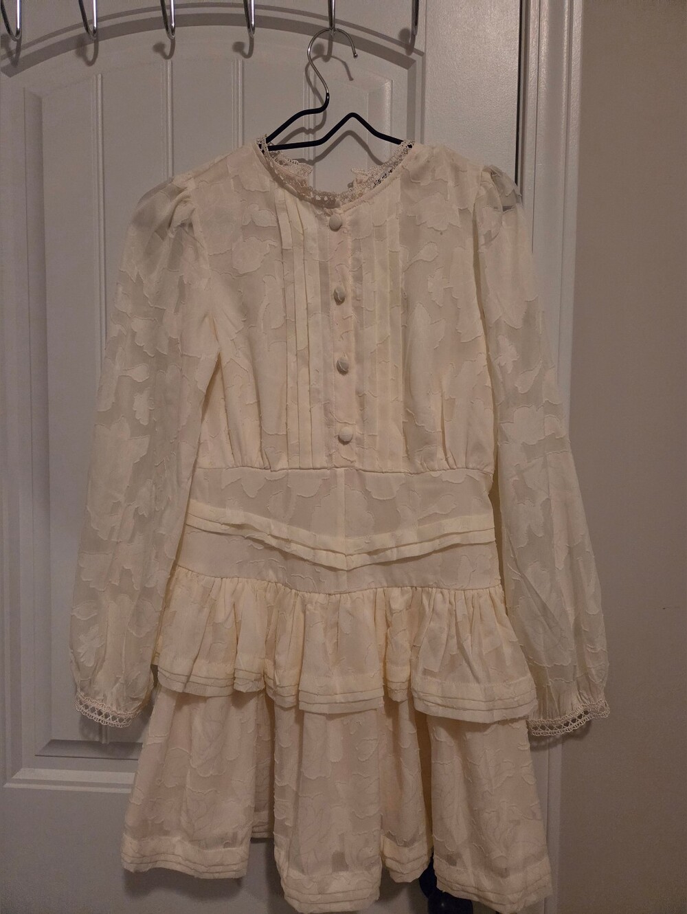 Women's Cream Tiered Lace-Accent Dress